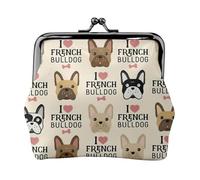 I Love French Bulldog Print Compact Coin Purse 4.52 x 4.13in Cute Mini Wallet with Kiss Lock Waterproof Pouch