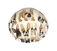(I Love French Bulldog) Print Double Layer Waterproof Shower Cap for Long Hair - Reusable Bath Hair Protection with Elastic Band for Women Travel.