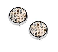 I Love French Bulldog Print pilldispenser, Round Organizer, 3 Compartment Small Case for Purse & Pocket, Portable Medicine Box for Travel