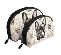 I Love French Bulldog Print Shell-Shaped 2-Piece Makeup Bag Set Travel Cosmetic Organiser Stylish Storage for Beauty & Gifts for Women Girls