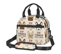 I Love French Bulldog Print Student Insulated Lunch Bag School Adjustable Shoulder Strap Work Travel Picnic