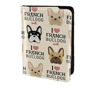 I Love French Bulldog Printed Passport Holder Cover 5.5 inches, Leather Passport Cover Case Travel Passport Wallet for Women Men