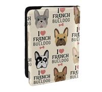 I Love French Bulldog Printed Passport Holder Cover, PU Leather Passport Cover Case Travel Passport Wallet for Women Men