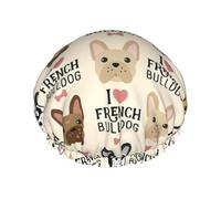 I Love French Bulldog Printed Reusable Shower Hats, Double Layer Headgear For Spa And Salon, Large Hair Wrap