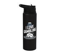 I Love Gambling Poker Casino Cards and Chips Stainless Steel Insulated Water Bottle