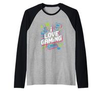 I Love Gaming Retro Joystick Pixel Art Raglan Baseball Tee