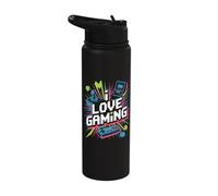 I Love Gaming Retro Joystick Pixel Art Stainless Steel Insulated Water Bottle