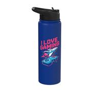 I Love Gaming Rocket Joystick Pixels Stainless Steel Insulated Water Bottle