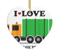 I Love Garbage Trucks Christmas Ceramic Heart Ornament,Double-Sided Printed White Porcelain Hanging Decoration With Gold String For Xmas Tree,Home,Shop,Holiday Decor