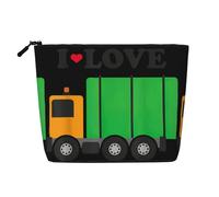 I Love Garbage Trucks Portable Makeup Case Fake Hemp, Women's Travel Organizer Large Capacity Zippered Pouch