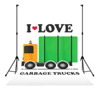 I Love Garbage Trucks Printed Shooting Backdrop Cloth, Soft Wrinkle Free Background, Versatile Studio Display Prop