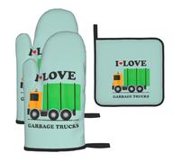 I Love Garbage Trucks Printing Oven Mitts And Pot Holders 3pcs Set,Kitchen Oven Glove High Heat Resistant For Kitchen Cooking