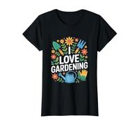 I Love Gardening Nature Floral Tools Value Graphic T-Shirt, Women, Black, S