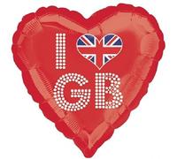 I Love GB Red Heart Shape 18 Inch Foil Balloon