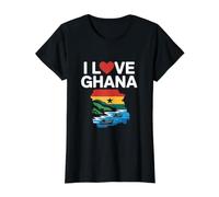 I Love Ghana Map Flag Heart Pride Value Graphic T-Shirt, Women, Black, S