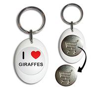 I Love Giraffes - White Plastic Shopping Trolley £1 Coin Key Ring