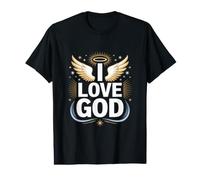I Love God Angelic Wings Divine Halo Design Value Graphic T-Shirt