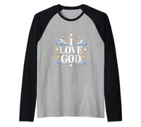I Love God Celestial Design Stars Raglan Baseball Tee