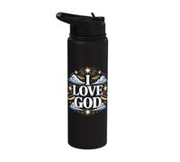 I Love God Celestial Design Stars Stainless Steel Insulated Water Bottle