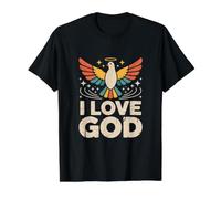 I Love God Colorful Dove Peaceful Message Value Graphic T-Shirt, Men, Black, S