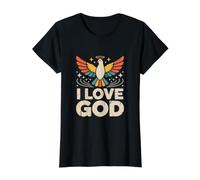 I Love God Colorful Dove Peaceful Message Value Graphic T-Shirt, Women, Black, S