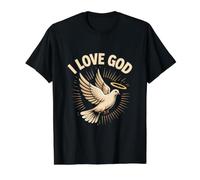 I Love God Dove Angel Halo Light Value Graphic T-Shirt, Men, Black, M