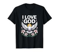 I Love God Dove Peaceful Faith Symbol Value Graphic T-Shirt, Men, Black, L