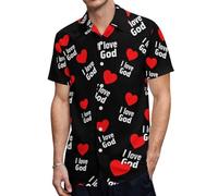 I Love God Men's Button Down Shirt Casual Short Sleeve Shirts Beach Summer Shirt with Pocket