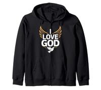 I Love God Spiritual Devotion Wings Dove Zip Hoodie