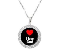 I Love God Women's Custom Pendant Necklace Round Diamond Necklaces Jewelry Gifts for Men Birthday