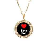 I Love God Women's Custom Pendant Necklace Round Diamond Necklaces Jewelry Gifts for Men Birthday