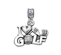 I Love Golf Charm Bead - Silver-Plated Dangle Charm - Compatible with Pandora, Troll, Chamilia & European Bracelets - Sports Jewelry & Accessories - Gift for Golfers