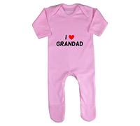 I Love Grandad (Classic Heart Design) Baby Romper Jumpsuit with feet, 0-3 Months, Pastel Pink