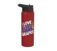 I Love Grapes Purple Fruit Bunch Vineyard Theme Stainless Steel Insulated Water Bottle