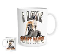 I Love Great Danes Mug - 11oz Ceramic Coffee & Tea Cup - Dog Lover Gift - Cute Great Dane Design - Pet Owner Present - Dishwasher & Microwave Safe