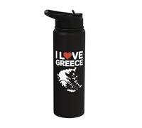 I Love Greece Heart Map Design Print Stainless Steel Insulated Water Bottle