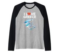 I Love Greece Map Parthenon Heart Raglan Baseball Tee