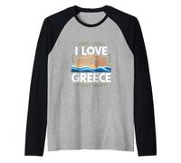 I Love Greece Parthenon Sea Waves Travel Raglan Baseball Tee