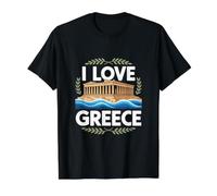 I Love Greece Parthenon Sea Waves Travel Value Graphic T-Shirt, Men, Black, S