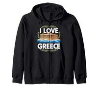 I Love Greece Parthenon Sea Waves Travel Zip Hoodie