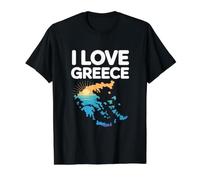 I Love Greece Sunset Map Ocean View Value Graphic T-Shirt, Men, Black, XL