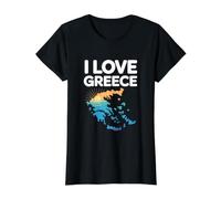 I Love Greece Sunset Map Ocean View Value Graphic T-Shirt, Women, Black, S