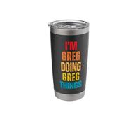 I Love Greg Personalized Retro Pattern First Name Stainless Steel Insulated Tumbler