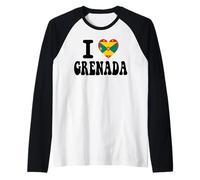 I Love Grenada Heart Flag Retro Travel Souvenir Raglan Baseball Tee