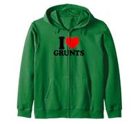 I Love Grunts Red Heart Funny Grunt Zip Hoodie