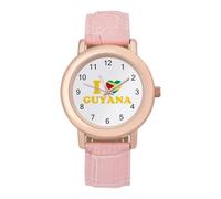 I Love Guyana Casual Women's Watch Slim Analog Display Quartz Wrist Watches with Leather Strap