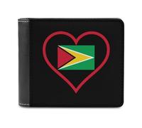 I Love Guyana Red Heart Men's Bifold Wallet Slim Cash Card Holder Leather Purse