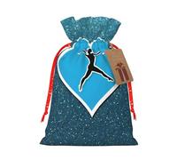 I Love Gymnastics -Print Reusable Burlap Pouches Drawstring Bags, Rustic Wedding Christmas Party Favors Bulk Packaging.
