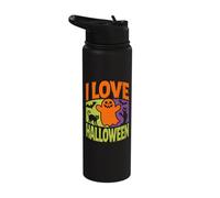 I Love Halloween Ghostly Cats Bats Fun Stainless Steel Insulated Water Bottle