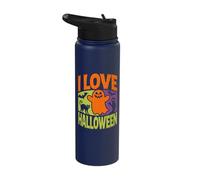 I Love Halloween Ghostly Cats Bats Fun Stainless Steel Insulated Water Bottle